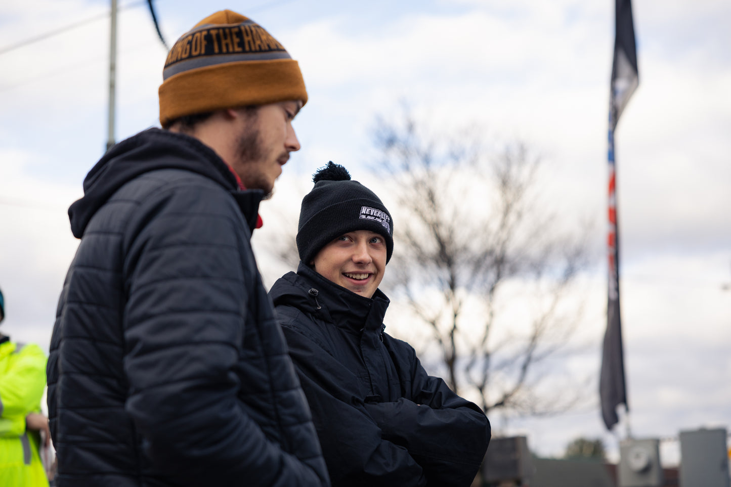 Never Lift Pom Beanie, Black Stitching